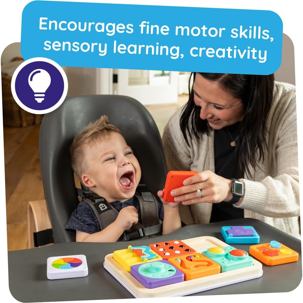 Fat Brain Toys PlayTab Essentials, Modular Sensory Activity Board, Busy Board for Toddlers and Babies Ages 12 Months+