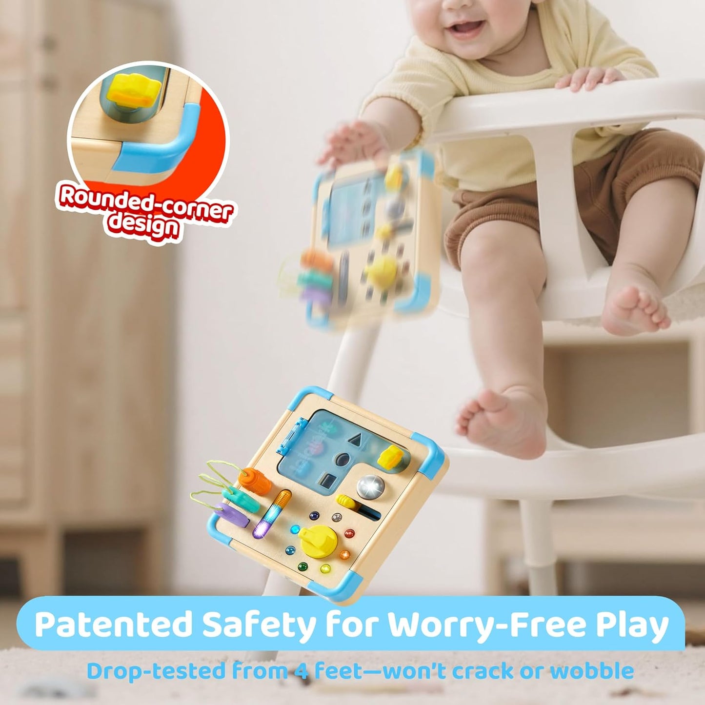 Electronic Busy Board – Montessori-Inspired Pretend Toy with 15 LED Lights & 9 Sound Effects, 5 Interactive Switches & Plugs, Sensory Fun, Early Development, Baby Toys Age 18M+ Old
