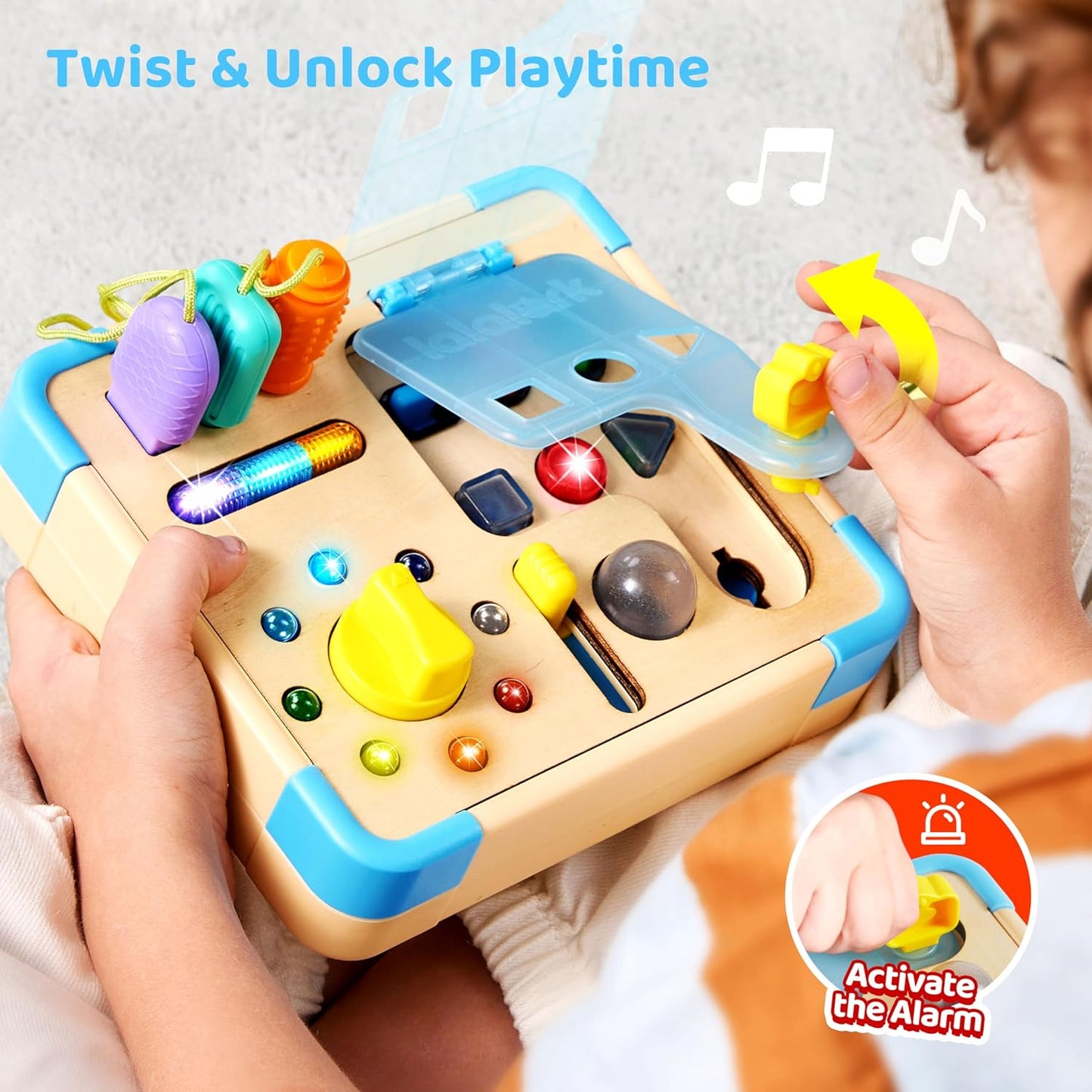 Electronic Busy Board – Montessori-Inspired Pretend Toy with 15 LED Lights & 9 Sound Effects, 5 Interactive Switches & Plugs, Sensory Fun, Early Development, Baby Toys Age 18M+ Old